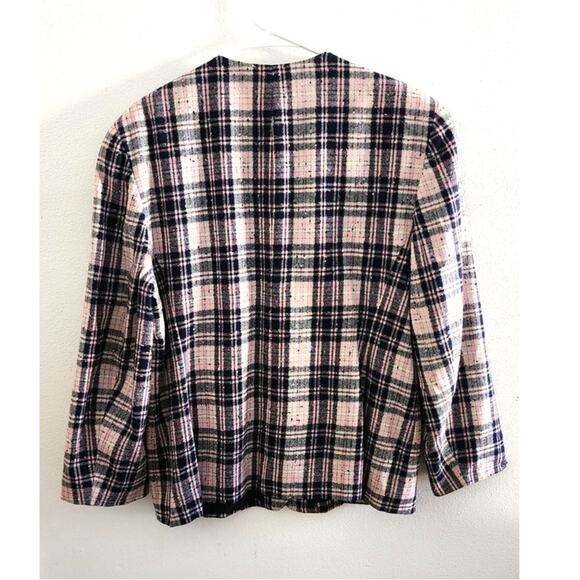 Vintage Pendleton Plaid Wool Blend Blazer Jacket Pink Blue Plus 16 - Picture 2 of 7